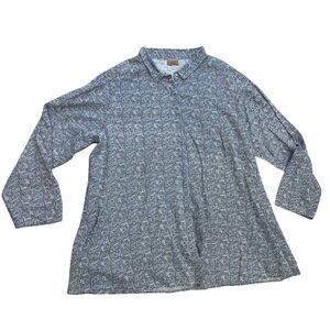Tulip Floral Button‎ Down Top Women's Size XL Tunic Pockets Cotton Lightweight